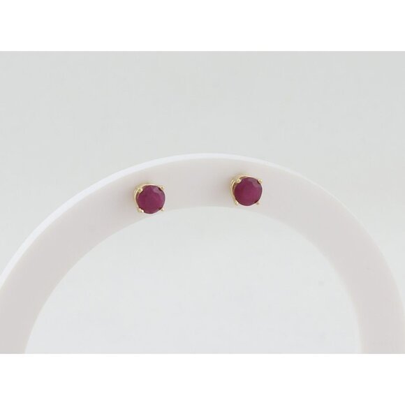 14k Yellow Gold Natural Ruby Earrings Stud Post Earrings 3/16" .80 total carat - Picture 6 of 9